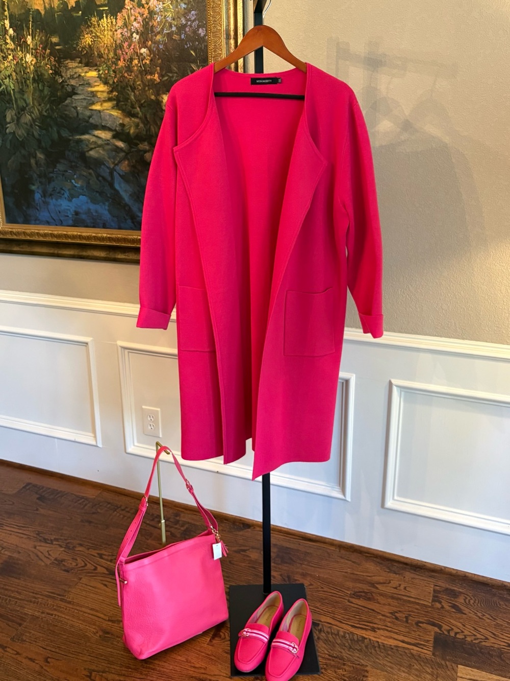 MEROKEETY Pink Open-Front Knit Coatigan XXL